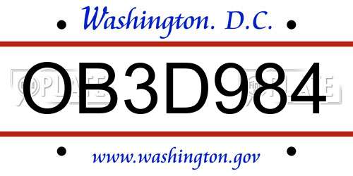 OB3D984 District Of Columbia License Plate