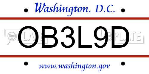 OB3L9D District Of Columbia License Plate