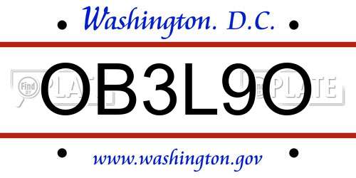 OB3L9O District Of Columbia License Plate