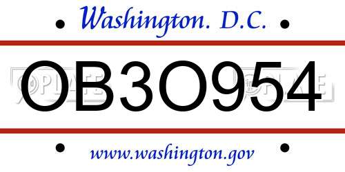OB3O954 District Of Columbia License Plate
