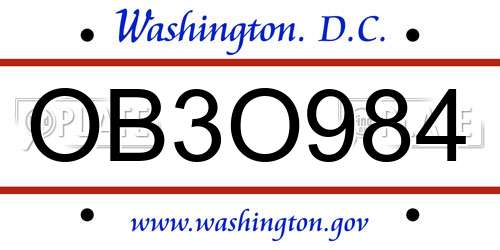 OB3O984 District Of Columbia License Plate