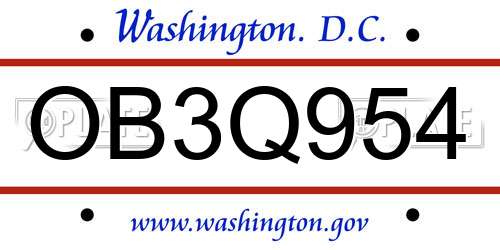 OB3Q954 District Of Columbia License Plate
