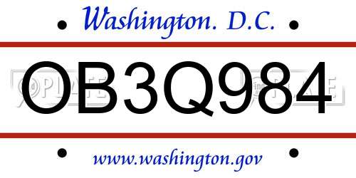 OB3Q984 District Of Columbia License Plate