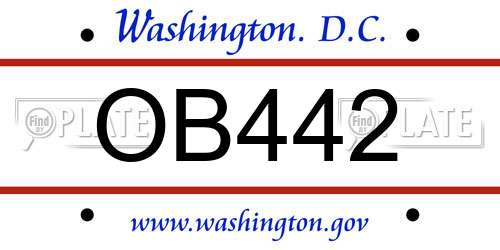 OB442 District Of Columbia License Plate