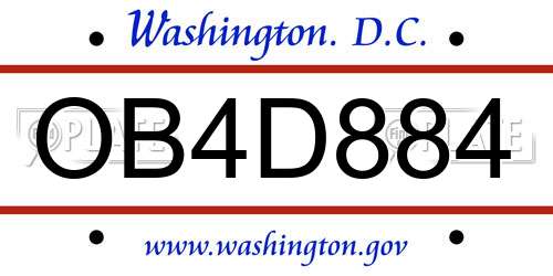 OB4D884 District Of Columbia License Plate
