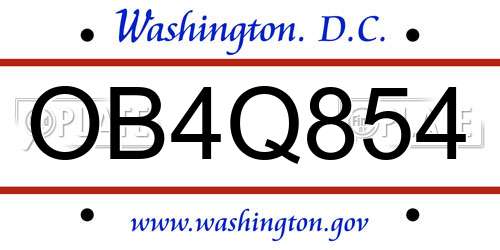 OB4Q854 District Of Columbia License Plate