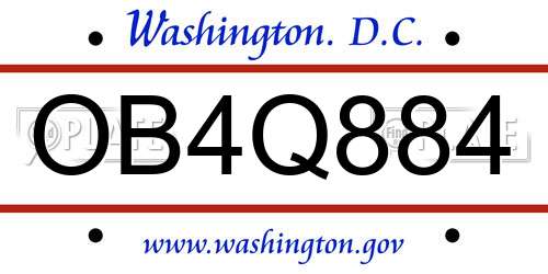 OB4Q884 District Of Columbia License Plate