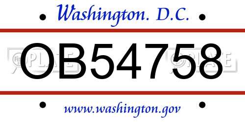 OB54758 District Of Columbia License Plate