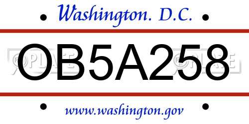 OB5A258 District Of Columbia License Plate