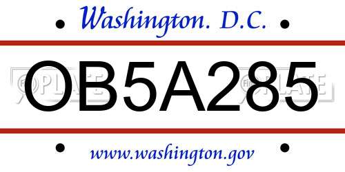 OB5A285 District Of Columbia License Plate