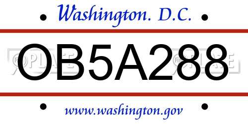 OB5A288 District Of Columbia License Plate