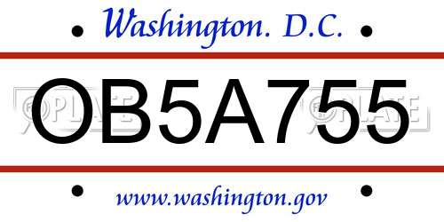 OB5A755 District Of Columbia License Plate