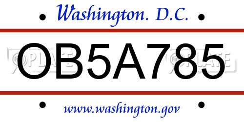 OB5A785 District Of Columbia License Plate