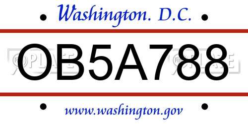 OB5A788 District Of Columbia License Plate