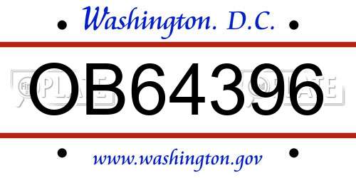 OB64396 District Of Columbia License Plate