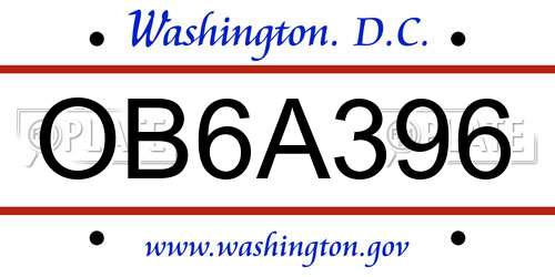 OB6A396 District Of Columbia License Plate