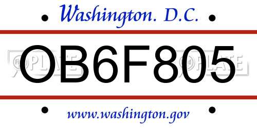 OB6F805 District Of Columbia License Plate