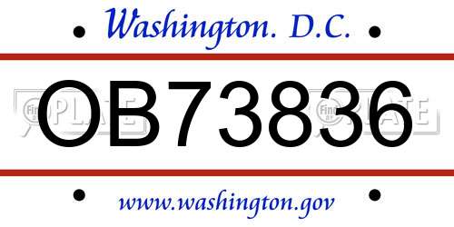 OB73836 District Of Columbia License Plate