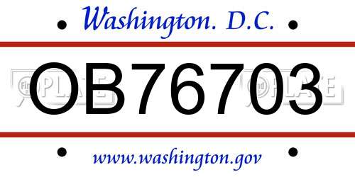 OB76703 District Of Columbia License Plate