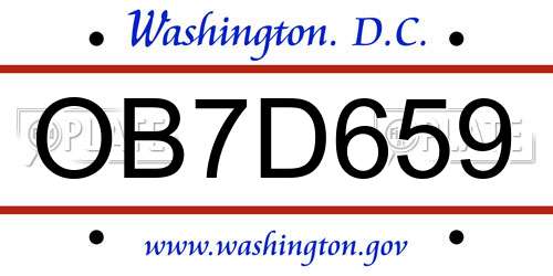 OB7D659 District Of Columbia License Plate