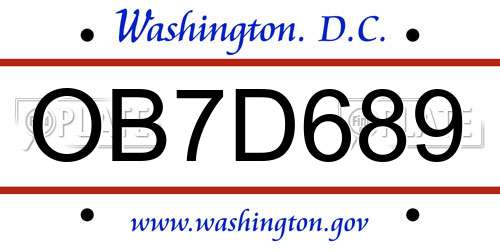 OB7D689 District Of Columbia License Plate