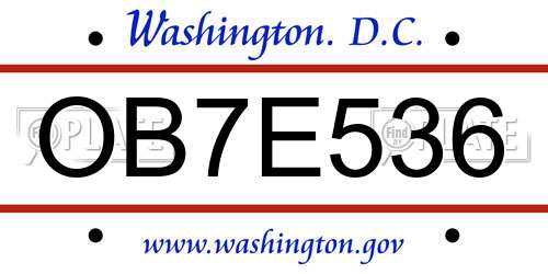 OB7E536 District Of Columbia License Plate