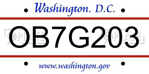 OB7G203 District Of Columbia License Plate