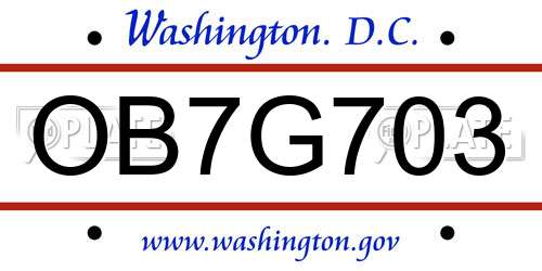 OB7G703 District Of Columbia License Plate