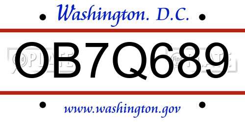 OB7Q689 District Of Columbia License Plate