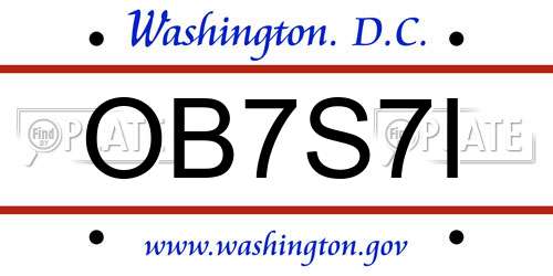 OB7S7I District Of Columbia License Plate