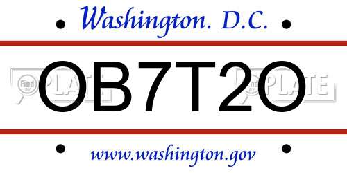 OB7T2O District Of Columbia License Plate