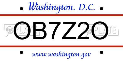OB7Z2O District Of Columbia License Plate