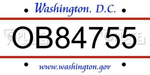 OB84755 District Of Columbia License Plate