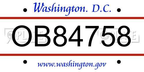 OB84758 District Of Columbia License Plate