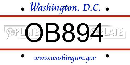 OB894 District Of Columbia License Plate