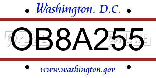 OB8A255 District Of Columbia License Plate