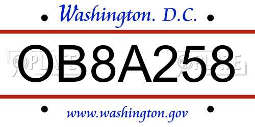 OB8A258 District Of Columbia License Plate
