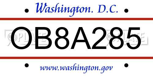 OB8A285 District Of Columbia License Plate