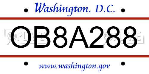 OB8A288 District Of Columbia License Plate