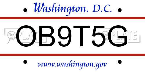 OB9T5G District Of Columbia License Plate