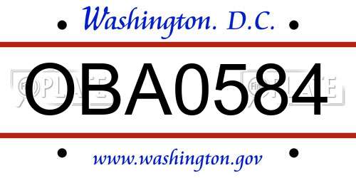 OBA0584 District Of Columbia License Plate
