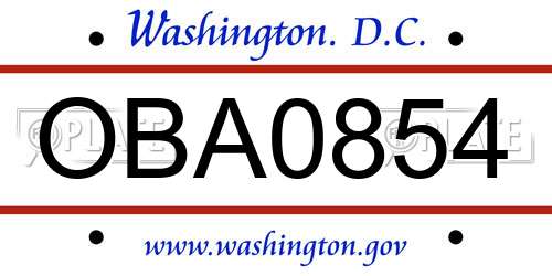 OBA0854 District Of Columbia License Plate