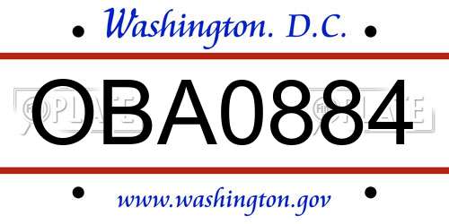 OBA0884 District Of Columbia License Plate