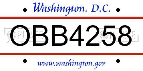 OBB4258 District Of Columbia License Plate
