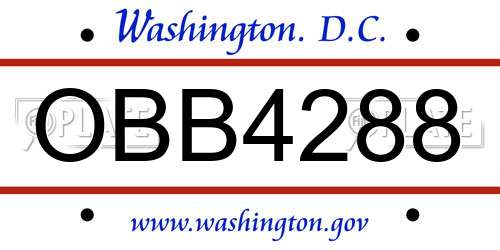OBB4288 District Of Columbia License Plate