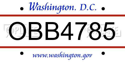 OBB4785 District Of Columbia License Plate