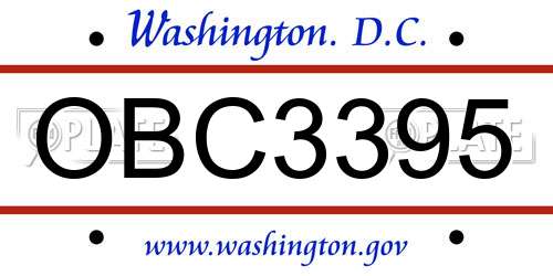 OBC3395 District Of Columbia License Plate
