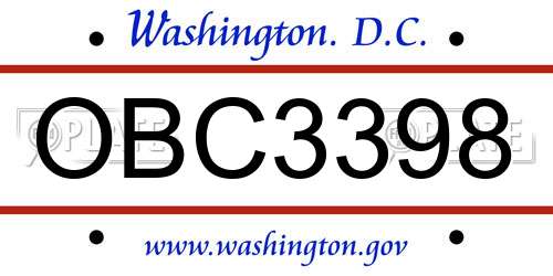 OBC3398 District Of Columbia License Plate