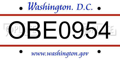OBE0954 District Of Columbia License Plate