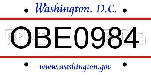 OBE0984 District Of Columbia License Plate